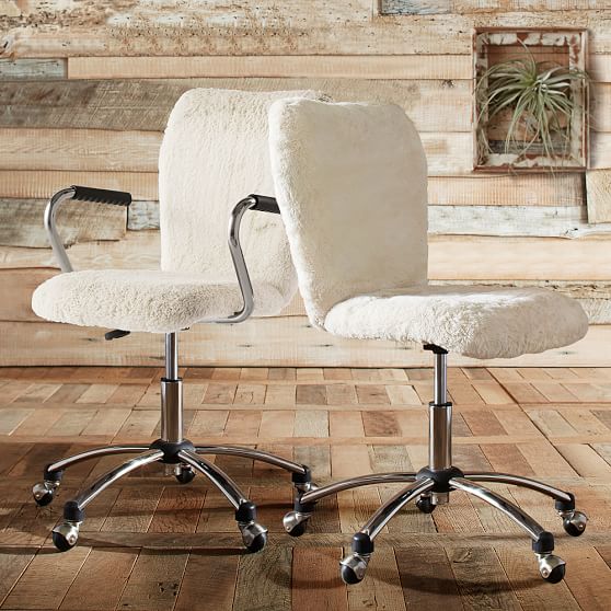 Ivory Sherpa Faux Fur Airgo Arm Armless Swivel Desk Chair