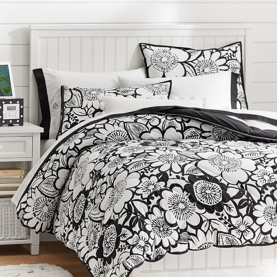 Blooming Garden Comforter + Sham, Black Pottery Barn Teen