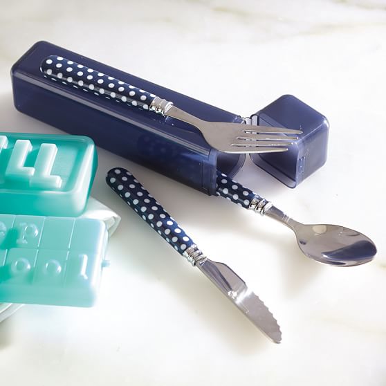 Navy Dots Stainless Steel Lunch Utensils Pottery Barn Teen
