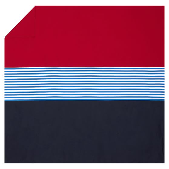 Nantucket Stripe Boys Duvet Cover + Sham Navy/Red Sale Pottery