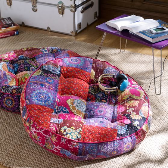 Kantha Cloth Floor Pillow - Warm - Sale | Pottery Barn Teen