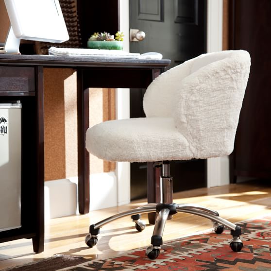 Ivory Sherpa FauxFur Wingback Desk Chair Desk Chair