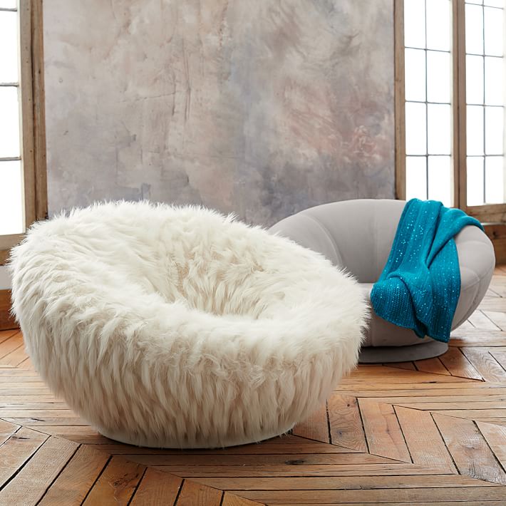 Winter Fox Faux Fur Groovy Swivel Chair