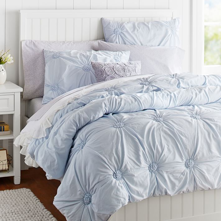 Ruched Rosette Quilt Sham Frost Blue Pottery Barn Teen
