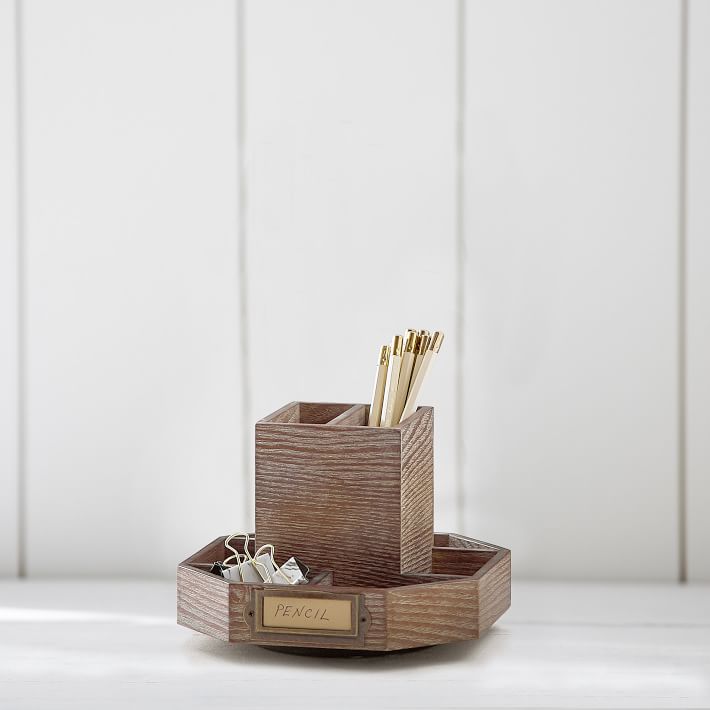Classic Wooden Desk Accessories Rotating Caddy Desk Decor