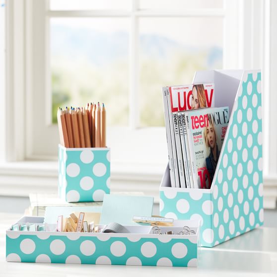 Printed Paper Desk Accessories Set Pool Dottie Sale Pottery Barn Teen