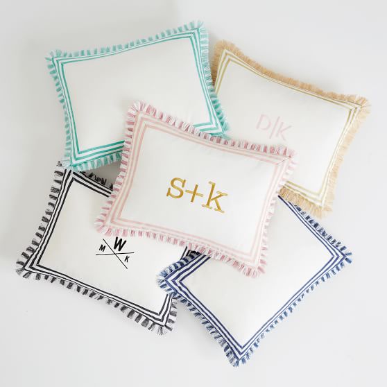 Fringe Border Monogram Pillow Covers Pottery Barn Teen