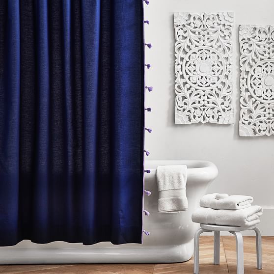 Navy Color On Color Tassel Teen Shower Curtain Pottery Barn Teen