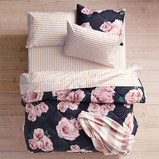 Black & Blush Bed of Roses Girls Comforter Pottery Barn Teen