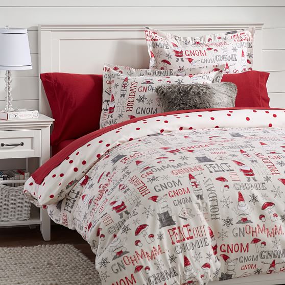 Reversible Gnome Girls Flannel Duvet Cover & Sham Pottery Barn Teen