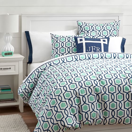 Pool & Navy Trellis Twist Teen Duvet Cover + Sham Pottery Barn Teen