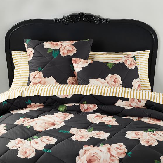 Black & Blush Bed of Roses Girls Comforter Pottery Barn Teen