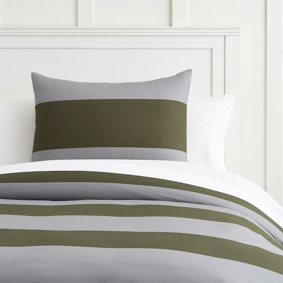 Bold Rugby Stripe Duvet Cover Full Queen Moss Green Gray