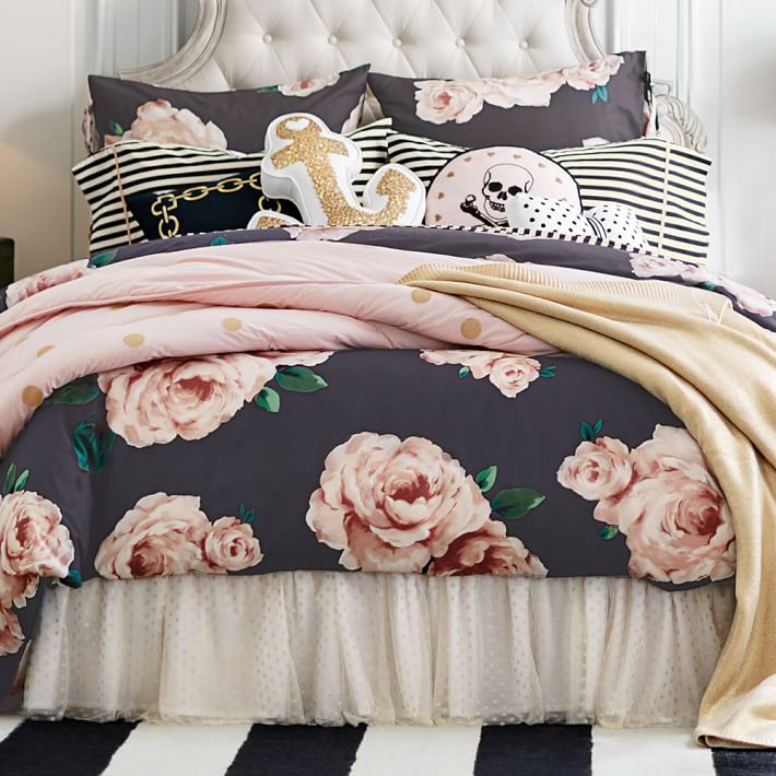The Emily Meritt Bed Of Roses Girls Duvet Cover Black Blush