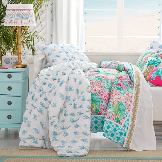 Lilly Pulitzer Elephant Bazaar Girls Quilt + Sham Pottery Barn Teen