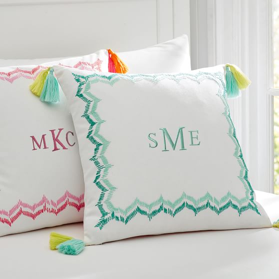 Embroidered Border Monogram Pillow Covers Pottery Barn Teen