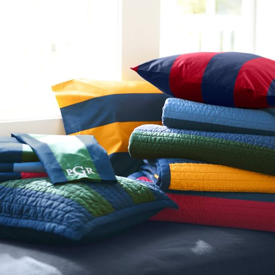 Navy & Blue Rugby Stripe Teen Duvet Cover + Sham Pottery Barn Teen