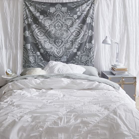 Ruched Diamond Organic Duvet Cover Girls Dorm Bedding Pottery