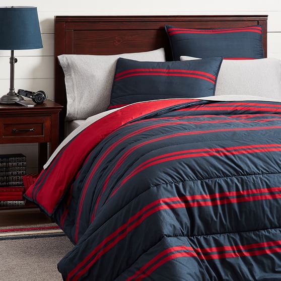 Navy Red Riverside Stripe Teen Comforter Sham Pottery Barn Teen