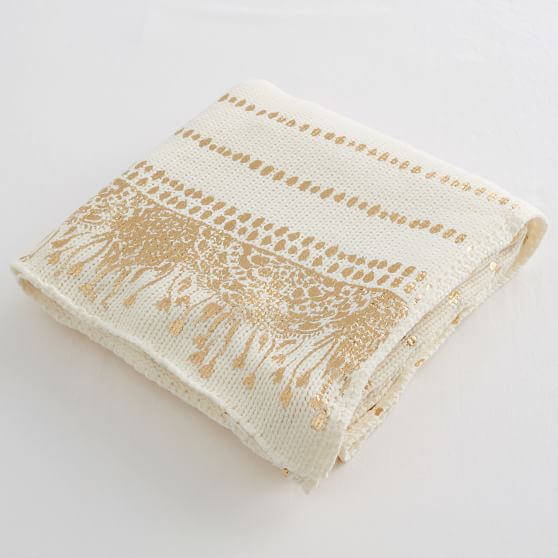 Lilly Pulitzer Gold Printed Knit Throw Blanket Pottery Barn Teen