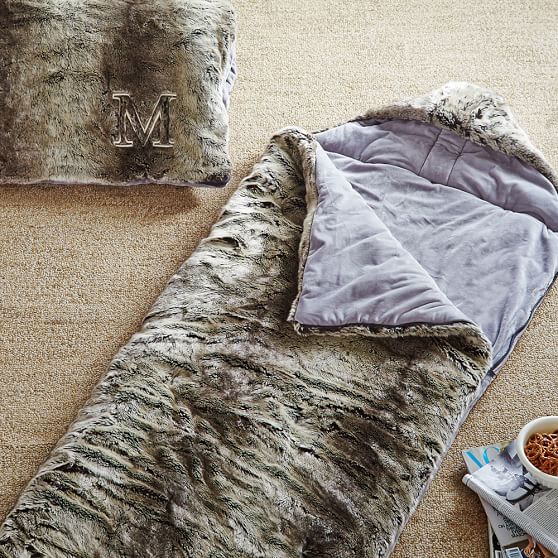 Faux Fur S Sleeping Bag With Hood Gray Ombre