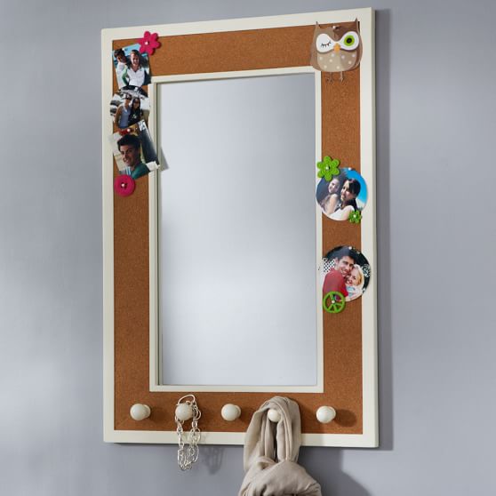 Small Cork Framed Decorative Mirror With Pegs Pottery Barn Teen
