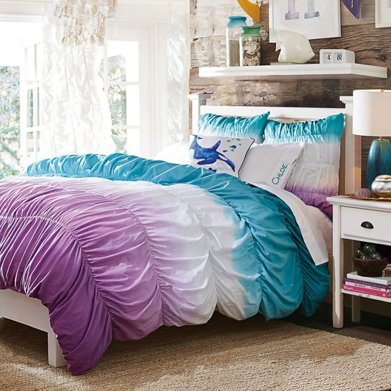 Coral Surf Dip Dye Ruched Teen Duvet Cover + Sham Pottery Barn Teen