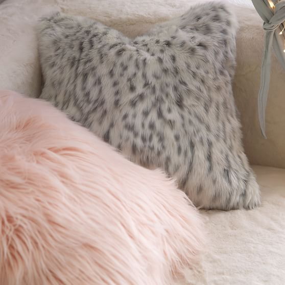 FauxFur Pillow Cover, Gray Leopard Pottery Barn Teen