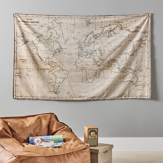 Vintage Atlas Tapestry Wall Decor Pottery Barn Teen