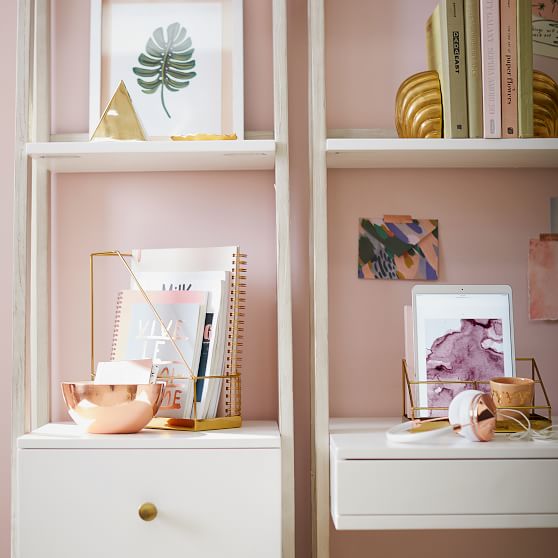 Wall Teen Desk + Narrow Bookcase with Drawers Set ...