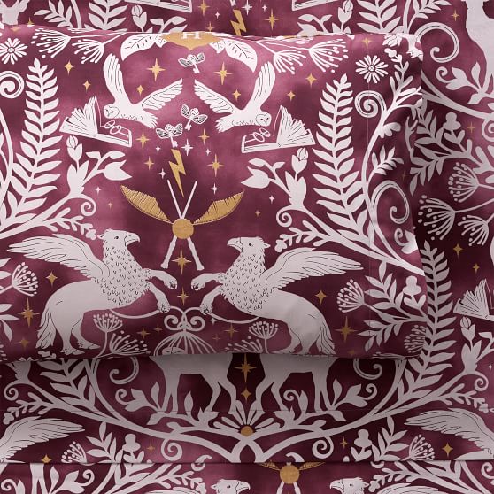 Harry Potter Magical Damask Sheet Set Burgundy Pottery Barn Teen