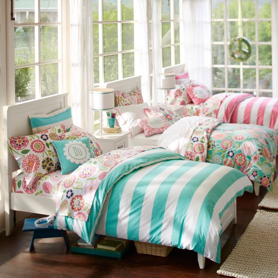 Cottage Stripe Girls Duvet Cover Sham Pottery Barn Teen