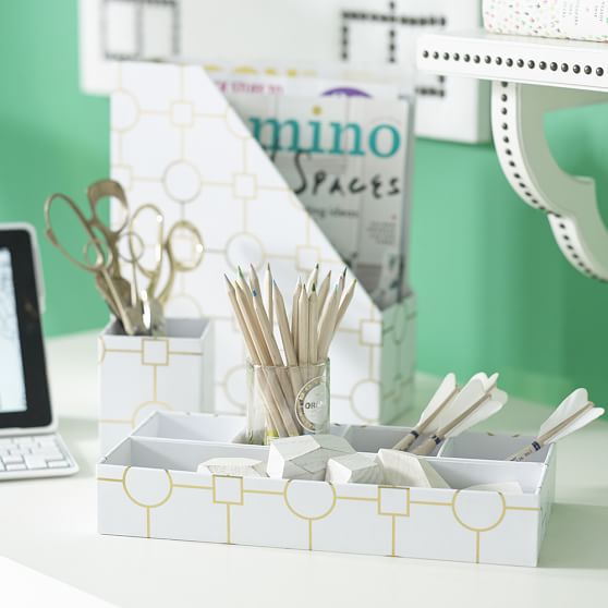 Printed Paper Desk Accessories Set Metallic Gold Geo Sale