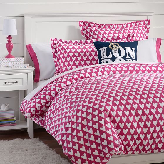 Pink Sweethearts Flannel Teen Duvet Cover Sham Pottery Barn Teen