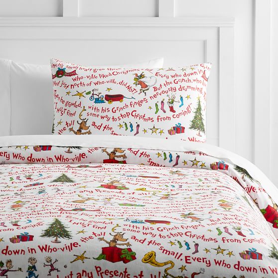 Grinch Words Of Who Ville Girls Flannel Duvet Cover Pottery