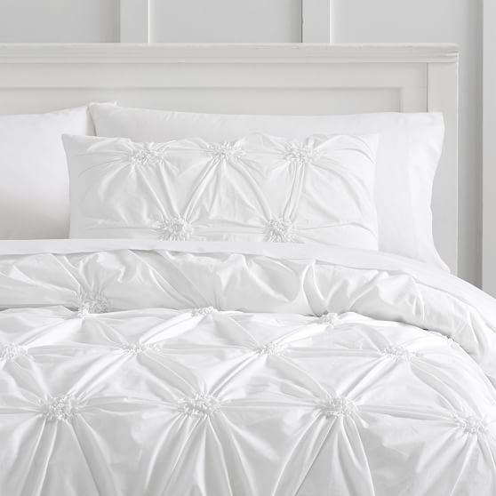 Ruched Rosette Organic Duvet Cover Girls Dorm Bedding Pottery