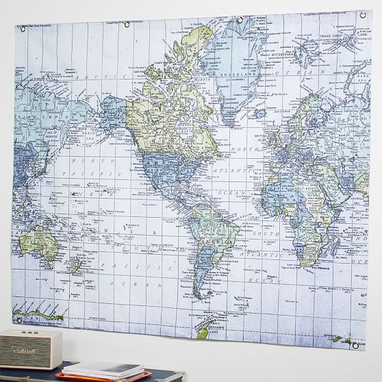 World Atlas Map Wall Mural Teen Wall Decor Pottery Barn Teen