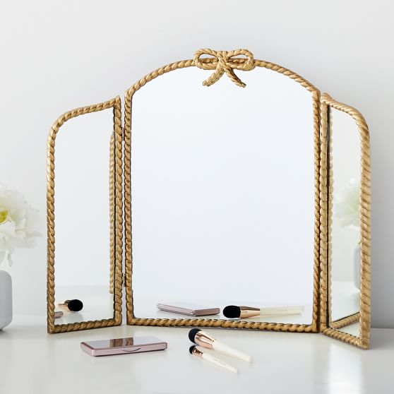 Braided Bow Trifold Makeup Mirror Beauty Accessories