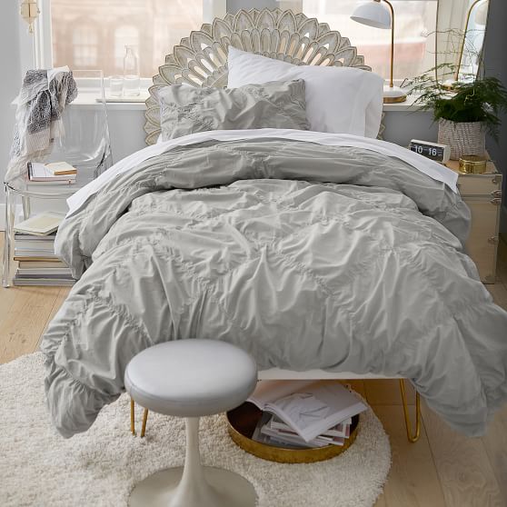Ruched Diamond Organic Duvet Cover Girls Dorm Bedding Pottery