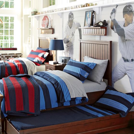 Navy & Blue Rugby Stripe Teen Duvet Cover + Sham Pottery Barn Teen