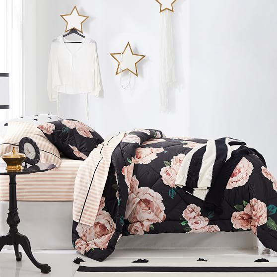 Black Blush Bed Of Roses Girls Comforter Pottery Barn Teen