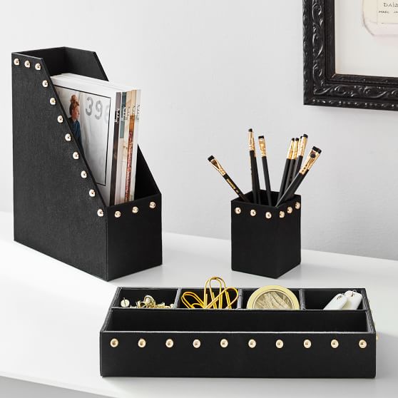 The Emily Meritt Gold Studded Fabric Desk Accessories Set Of 3