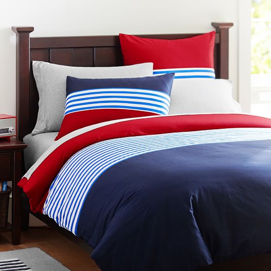 Nantucket Stripe Boys Duvet Cover Sham Navy Red Sale