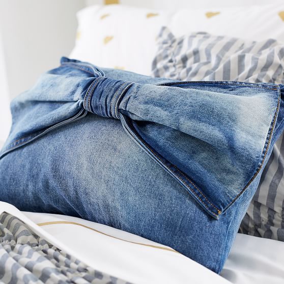 The Emily Meritt Denim Bow Dorm Pillow Pottery Barn Teen