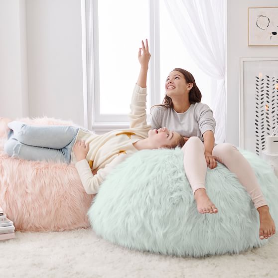 Sky Blue Fur-rific Faux-Fur Bean Bag Chair | Pottery Barn Teen