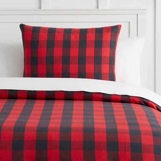 Buffalo Check Organic Flannel Boys Duvet Cover Sham Sale