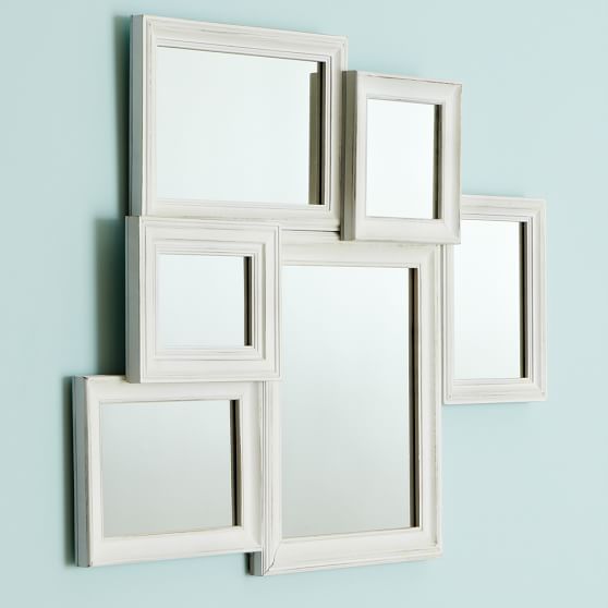 White Vintage Collage Framed Decorative Mirror Pottery