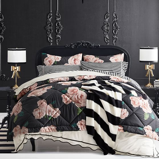 The Emily Meritt Bed Of Roses Comforter Sham Black Blush