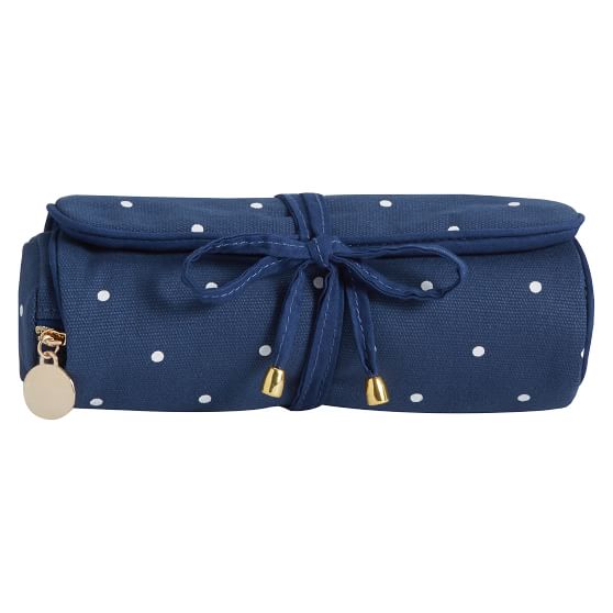 Sleepover Navy Pin Dot Jewelry Roll Roll Up Case Pottery Barn Teen