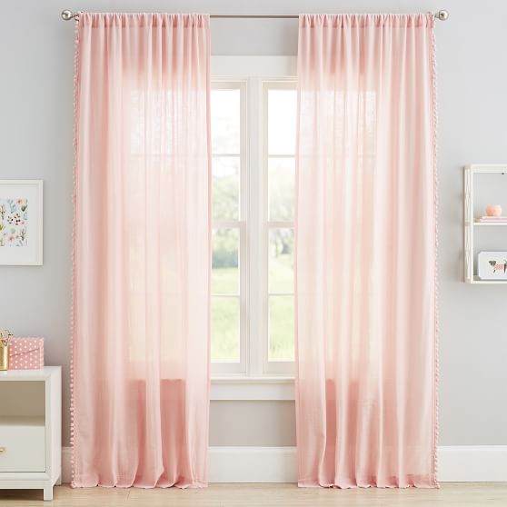 Side Pom Sheer Curtain Teen Curtains Pottery Barn Teen
